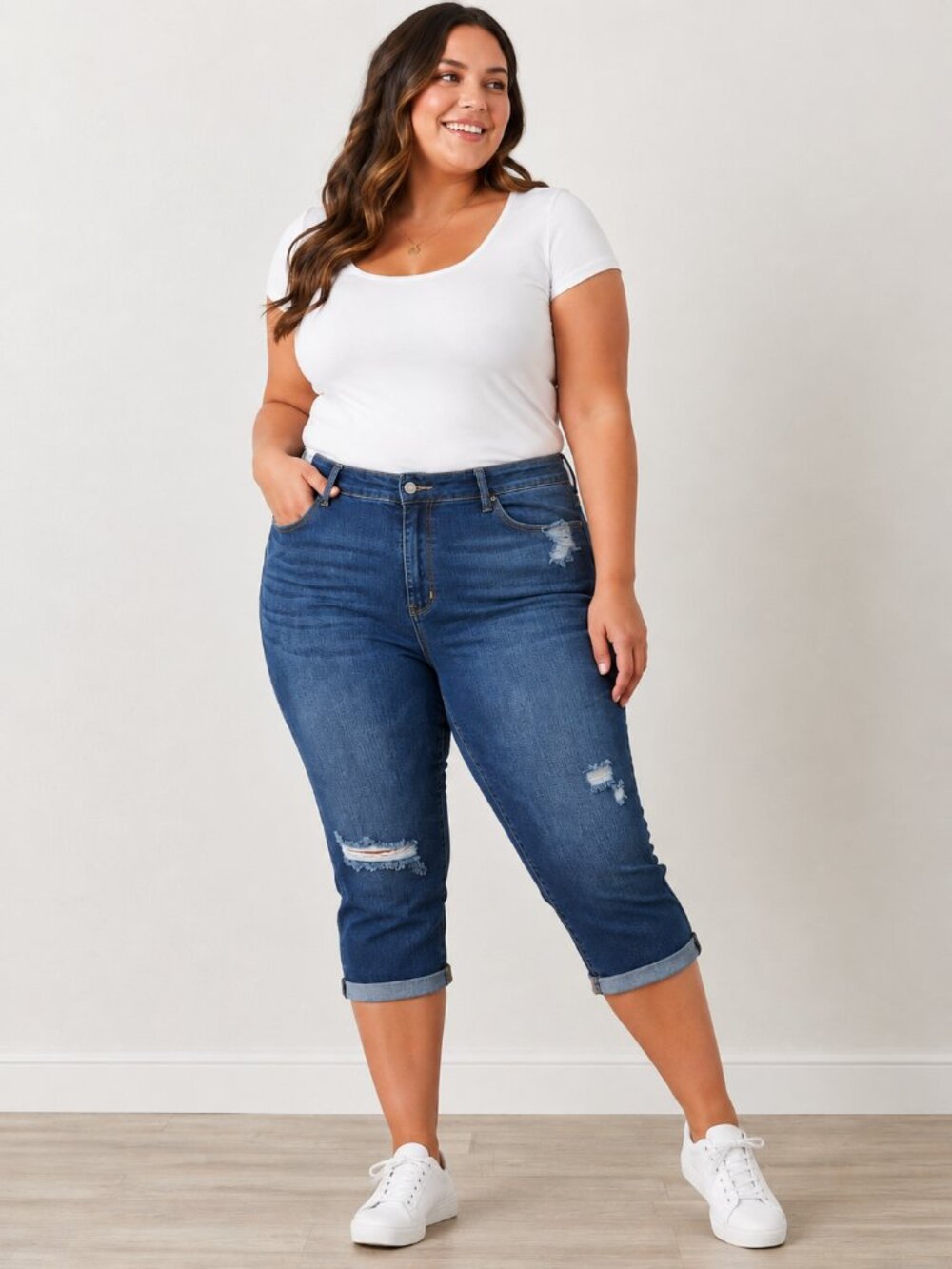 NWT Judy Blue Distressed Stretch Cuffed Capri Jeans Plus Size 22W